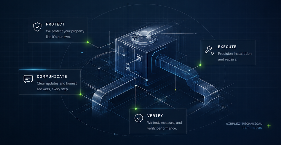 Airplex Standard blueprint diagram showing Protect, Communicate, Execute, and Verify